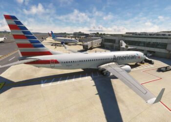 American Airlines Boeing 737 in Microsoft Flight Simulator at Washington DC Ronald Raegan Airpirt