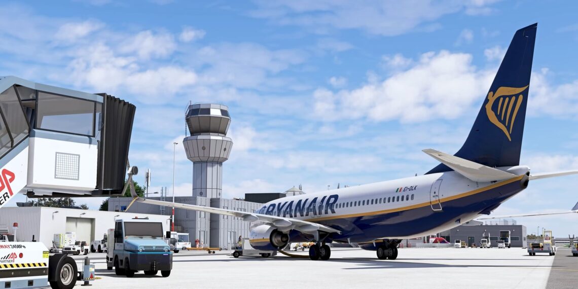Microsoft Flight Simulator Maastricht Aachen Airport with a Ryanair Boeing 737