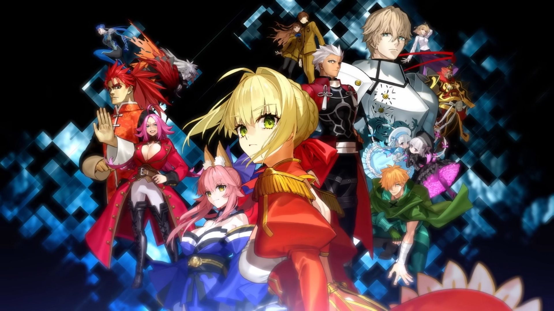 Fate/Extra Record Key Visual showing Saber and more