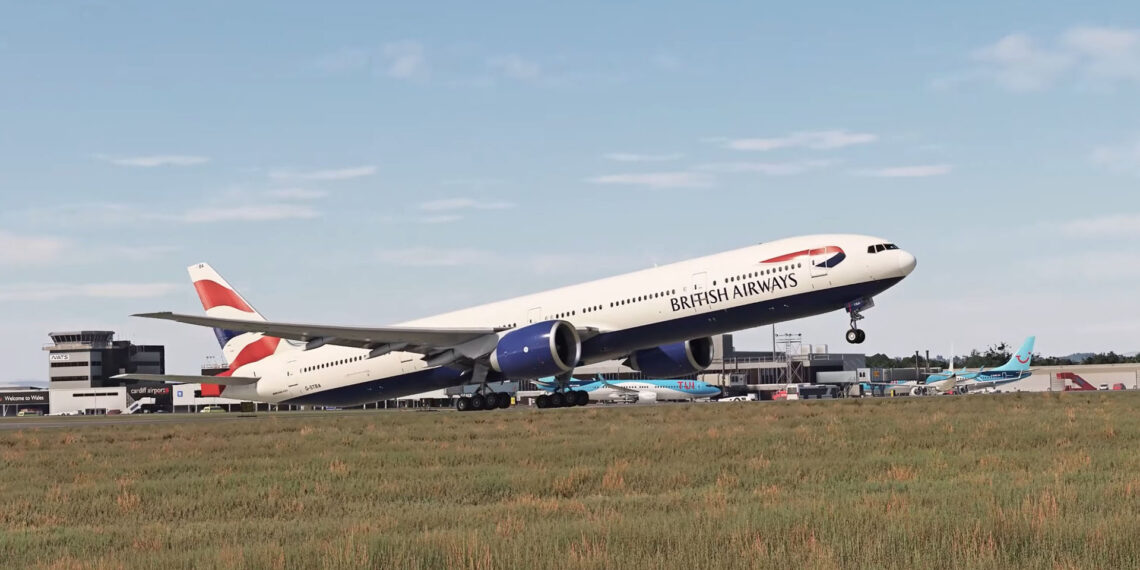 Microsoft Flight Simulator - British Airways 777 Taking off from Cardiff Airport