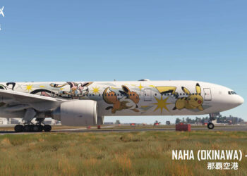 A Pokemon jet Boeing 777 in Naha Airport by MK Studios