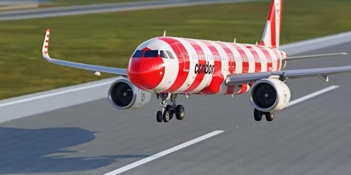 A Condor airliner taking off at Kastelli Airport for Microsoft Flight Simulator