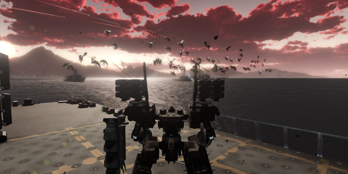 Mecha Knights Nightmare Screenshot showing a mech on a ship