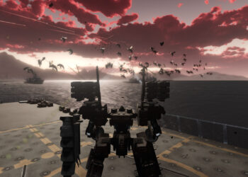 Mecha Knights Nightmare Screenshot showing a mech on a ship