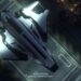 A ship taking off in a personal hangar in Star Citizen.
